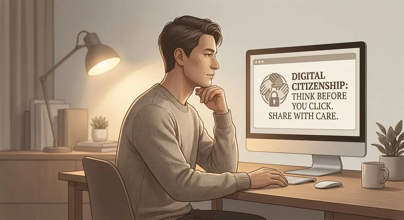 Usuario adulto frente a pantalla con enfoque en uso responsable