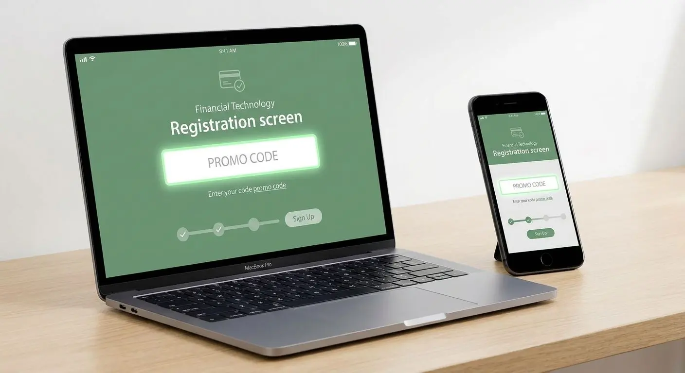 Pantalla de registro con campo para código de bono