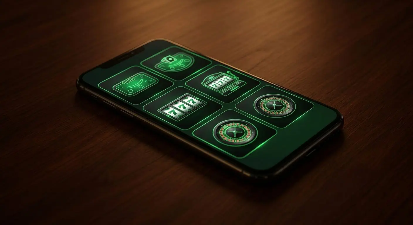 Smartphone con interfaz móvil de juegos en vivo y tragamonedas