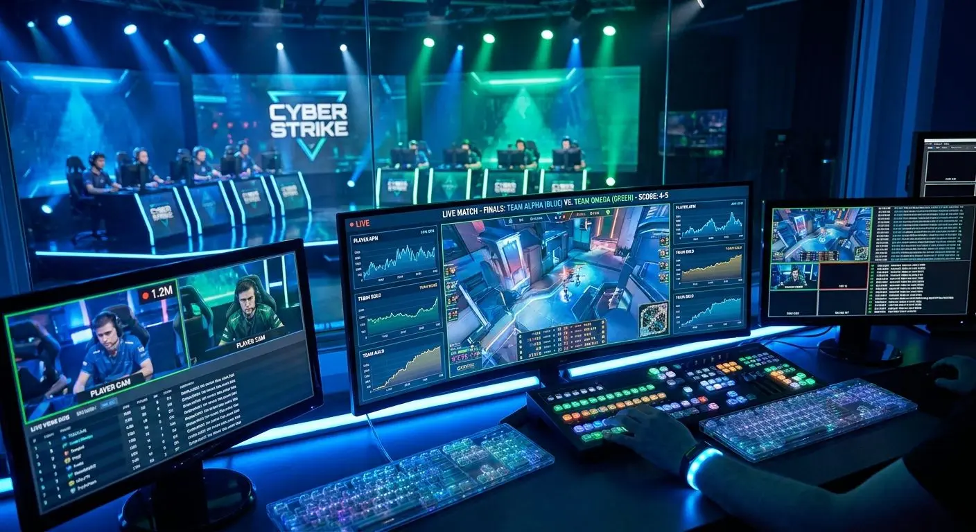Pantalla de seguimiento en vivo durante un partido de eSports