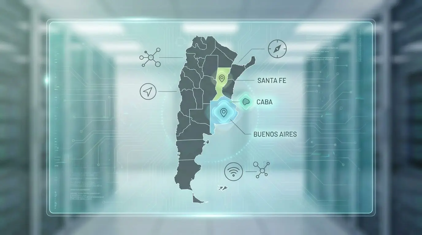 Mapa de Argentina con foco en CABA, Buenos Aires y Santa Fe
