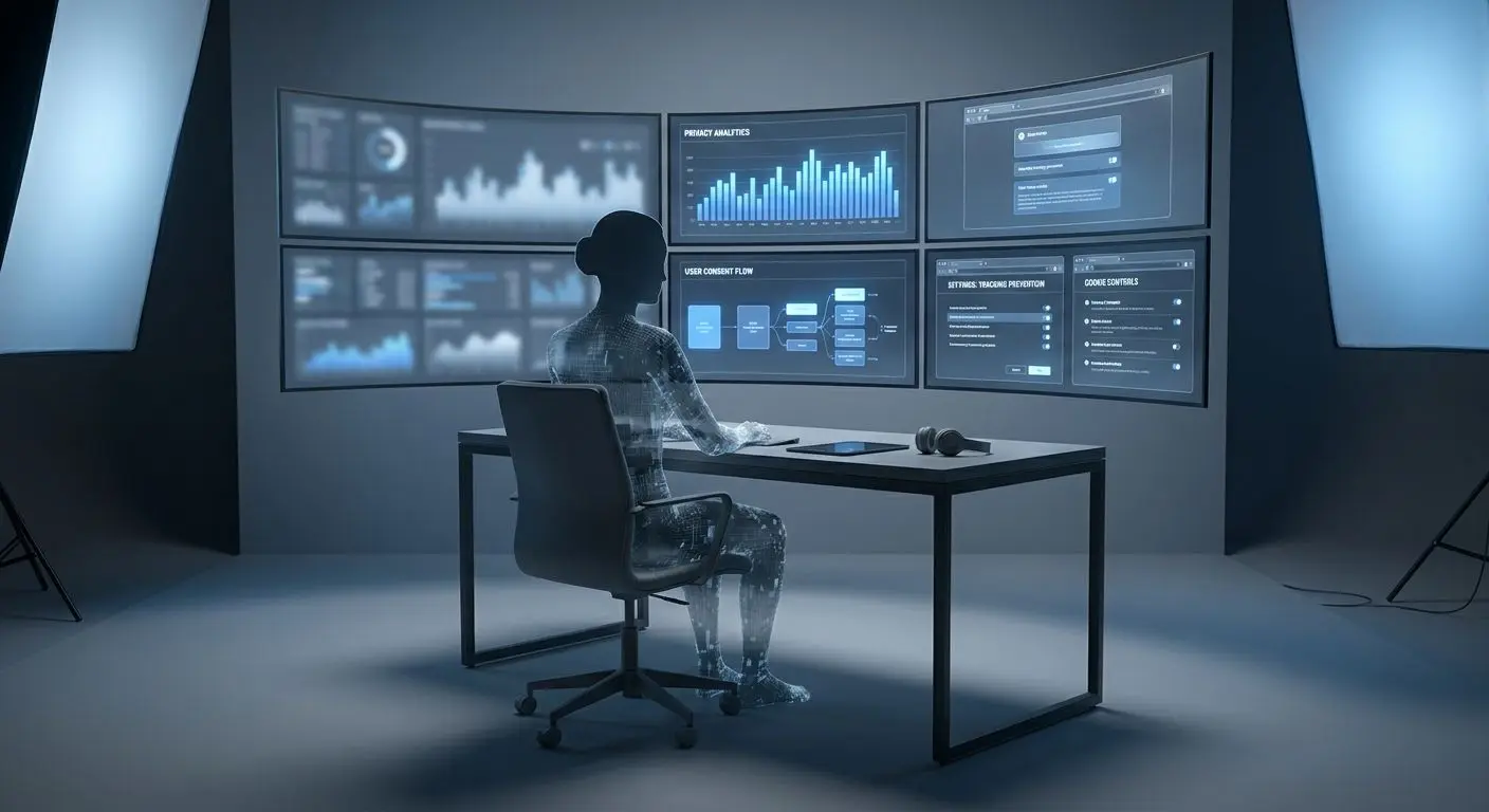 Figura neutral de analista digital en entorno profesional