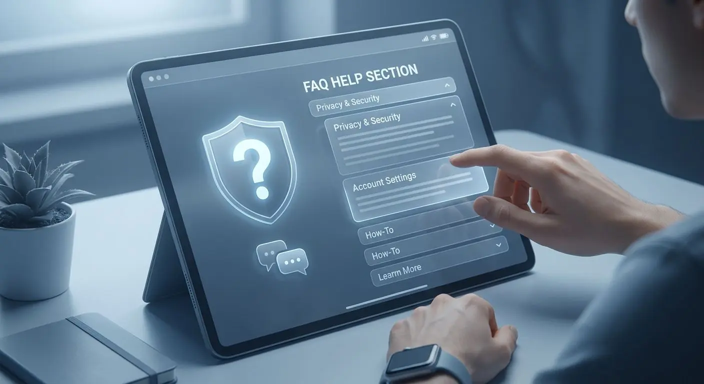 FAQ de privacidad y ayuda al usuario Usuario leyendo preguntas frecuentes sobre privacidad