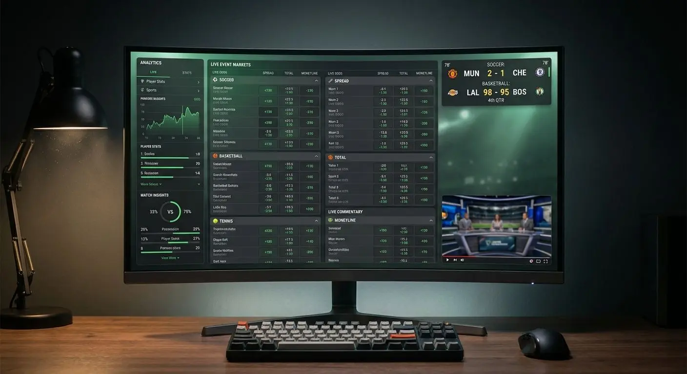 Interfaz general con marcador en vivo y paneles de datos en tiempo real
